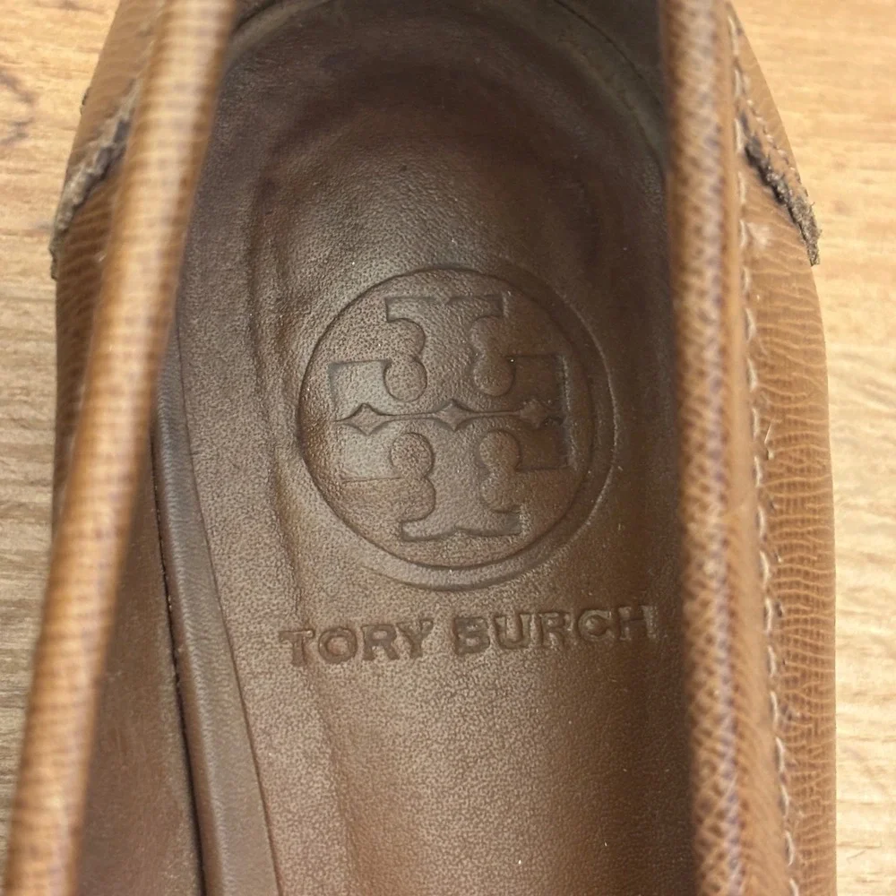 TORY BURCH Leather Penny Loafers Brown Women Size 8 Low Heel Casual Office